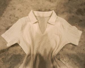 Cream Textured V-Neck Top