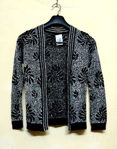 Sequin Shrug Pull Over Floral Knit Black n Silver