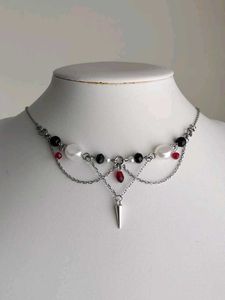 Gothic Spike and Pearl Choker Necklace