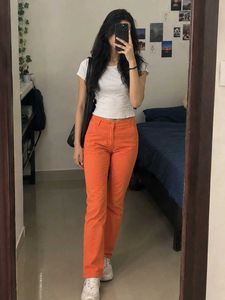 Trendy Orange Straight Leg Pants