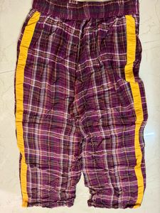 Wine color Pants With Mustard Stripes