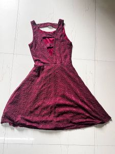 Burgundy imported Sleeveless Fit &amp; Flare Dress
