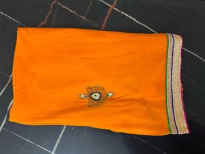 Vibrant Orange Embroidered Saree