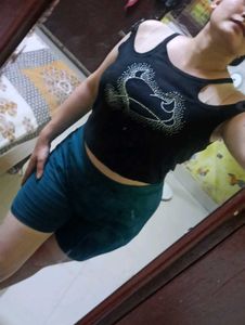 Black Rhinestone Graphic Crop Top