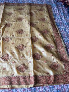 Pure tussar kasmiri sozni embroidery sari