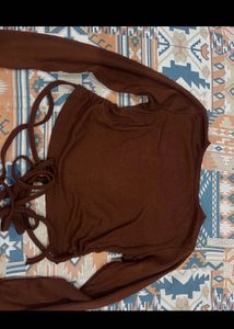 Brown Backless Tie-Up Top