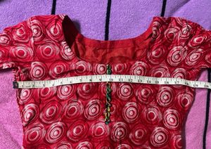 Stiched Red Kurta With Piping On Neck