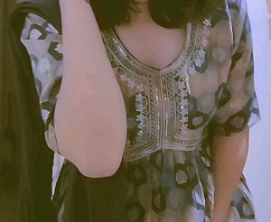 A blue green Nayra Pattern Anarkali Kurta with Dup