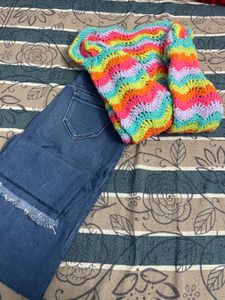 Crochet Top and Blue Jeans Set