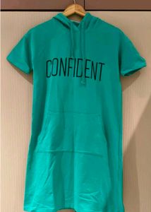 Teal "Confident" Hoodie Dress