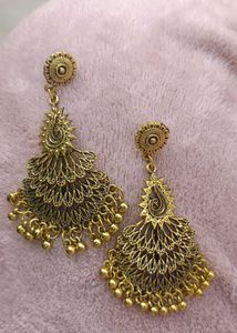 Golden Peacock Dangle Earrings
