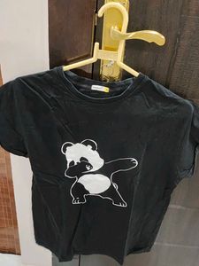 Cute Panda Graphic Black T-Shirt