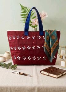 Maroon Tote Bag with Floral Embroidery