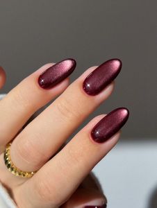FREE DELIVERY Burgundy Red Cat Eye Press On Nails