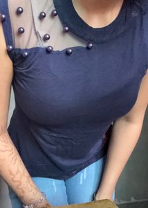 Navy Blue Top with Red Embroidery