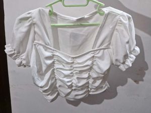 Chic White Ruched Crop Top