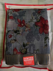 Elegant Floral Printed blue Saree