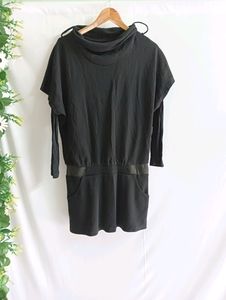 Cocktail Black Slip Dress With Long Sleeve