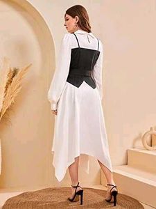 SHEIN Colorblock Bishop Sleeve Asymmetrical Dress