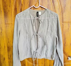 H&amp;M Sheer Tie-Front Long Sleeve Blouse