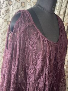 Burgundy Lace Cold Shoulder Top