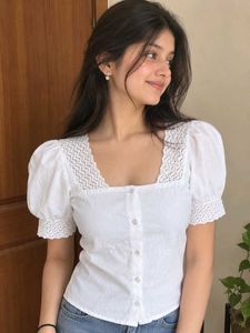 Chic White Puff Sleeve Square Neck Top