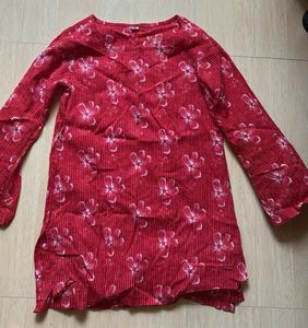 Red Floral Print Kurta