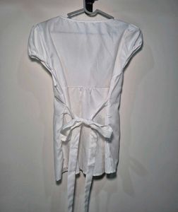 White Pleated Tie-Neck Bow Blouse