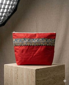 Elegant Red Pouch with Embellished Border