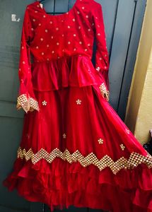 Red Ruffle Embroidered Lehenga Choli for Eid