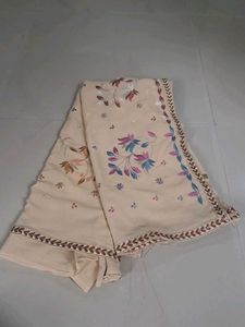 Beige Floral Embroidered Saree