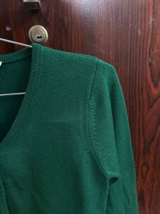 Van Heusen Korean Style Green V-Neck Knit Cardigan