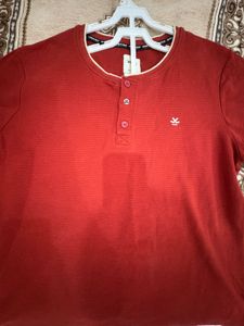 Red Button-Down Casual Shirt
