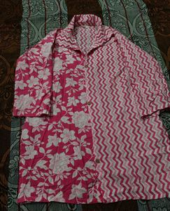 Pink Floral &amp; Zigzag Print Kurta