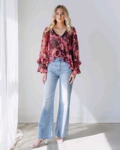 Sheer Floral Ruffle Blouse