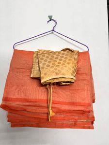 Orange Saree with Golden Blouse Piece