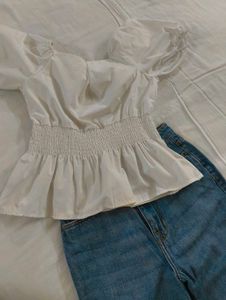 White Smocked Bow Blouse