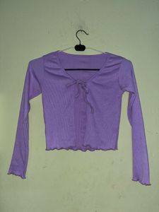 Cute Purple Tie-Front Cardigan