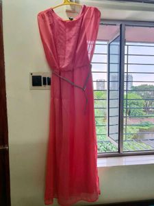 Chic Pink Maxi Dress with Belt