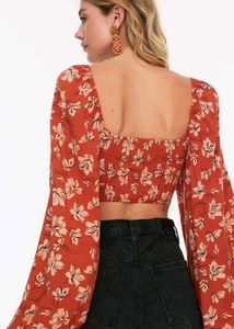 Stylish Orange Floral Print Crop Top