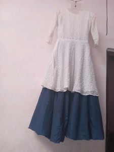 White & Blue Gown With Plazo