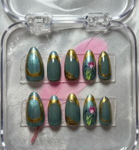 FREE DELIVERY Teal Chrome Press On Nails