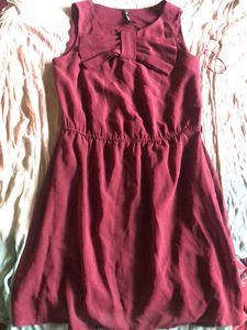 Dark Purple Dress With Pleated Bow Accent