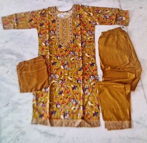 Mustard Yellow Printed Kurta Set with Dupatta