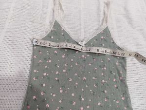 H&amp;M Grey Floral Lace Trim Camisole Top