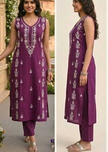 Royal Purple Sleeveless Cotton Kurti😻🫣