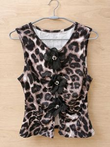 pink Leopard Print Flower Top