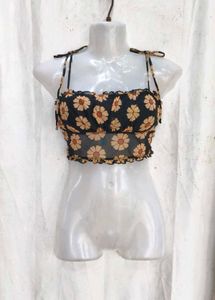 14158. Floral Crop Top with Tie Straps