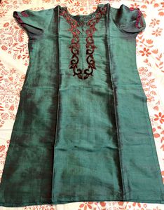 Elegant Teal Kurta with Maroon Velvet Embroidery