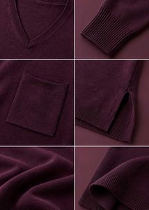 BURGUNDY V NECK KNIT SWEATER DRESS
